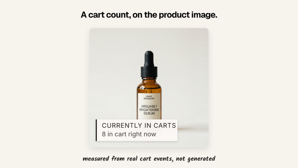 A product photo with a label reading "Currently in carts, 8 in cart right now