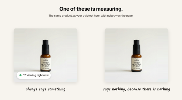 The same product twice — one card showing an invented count, the other showing nothing at all