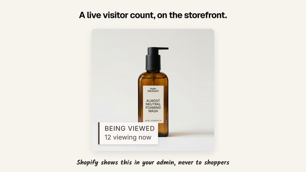 A product photo with a label reading: Being viewed, 12 viewing now
